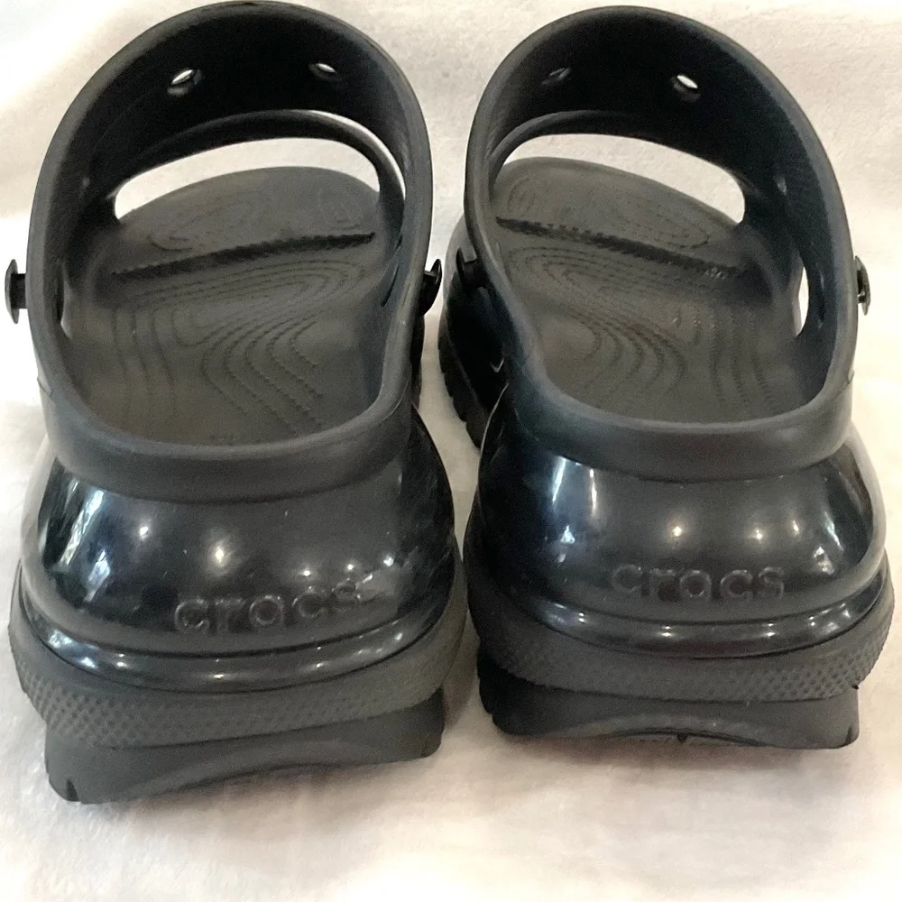 Black Crocs Mega Crush Chunky Platform Y2K Grunge Sandal Men— Sz 9 Wms Sz 11